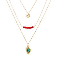 Mode-Multi-Layer-Halskette, Zinklegierung, mit Edelstein & Kunststoff Perlen, goldfarben plattiert, verschiedene Stile für Wahl & für Frau & Multi-Strang, 38cm,42cm,45cm,50cm, verkauft von Strang