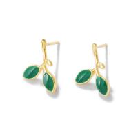 Brass Earring Drop Component, Leaf, gold color plated, DIY & enamel, green, 12x17mm, Hole:Approx 1mm, 10Pairs/Lot, Sold By Lot