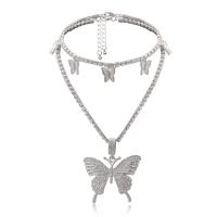 Multi Layer Necklace Zinc Alloy with Rhinestone Butterfly plated fashion jewelry & for woman nickel lead & cadmium free Sold By Strand