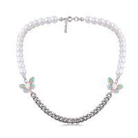 Zinc Alloy smykker halskæde, Plastic Pearl, med Zinc Alloy, Butterfly, forgyldt, mode smykker & Unisex, 470mm, Solgt af Strand