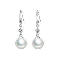 925 Sterling Silver Drop &  Dangle Earrings, Round, plated, imitation pearl & micro pave rhinestone & for woman, 34*10mm, Sold By Pair