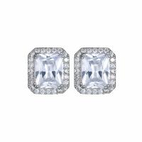 925 Sterling Silver Stud Earrings, plated, micro pave cubic zirconia & for woman, more colors for choice, 12x15.50mm, 2Pairs/Bag, Sold By Bag