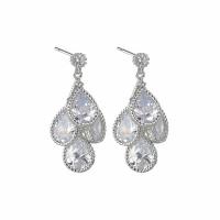 Brass Drop Earring with 925 Sterling Silver plated micro pave cubic zirconia & for woman nickel lead & cadmium free Sold By Pair