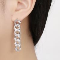 Brass Drop Earring, durable, silver color, 3X15cm, Sold By Pair