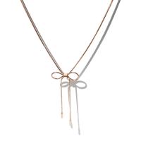 Titanium Steel Necklace, Bowknot, plated, hypo allergic & for woman, rose gold color, 345+50uff0c65*28mm, Sold By Strand