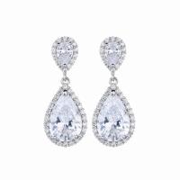 Brass Drop Earring, plated, micro pave cubic zirconia & for woman, more colors for choice, nickel, lead & cadmium free, 12x27.50mm, Sold By Pair