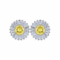 Brass Stud Earring, plated, micro pave cubic zirconia & for woman, more colors for choice, nickel, lead & cadmium free, 14.20x14.20mm, Sold By Pair