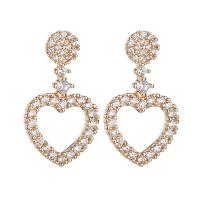Copper Alloy Drop Earring, Heart, plated, micro pave cubic zirconia & for woman, more colors for choice, nickel, lead & cadmium free, 15x25mm, Sold By Pair
