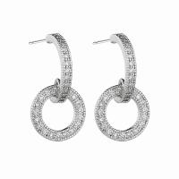 Brass Drop Earring, with 925 Sterling Silver, silver color plated, micro pave cubic zirconia & for woman, white, nickel, lead & cadmium free, 11x22mm, Sold By Pair