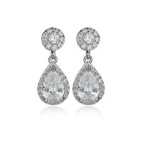 Brass Drop Earring silver color plated micro pave cubic zirconia & for woman white nickel lead & cadmium free Sold By Pair