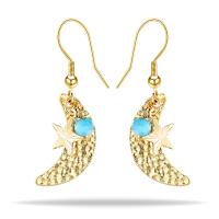 Brass Drop Earring Moon plated for woman golden 37*21*15mm Sold By Pair