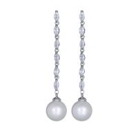 Cubic Zirconia Micro Pave Brass Earring with 925 Sterling Silver & Shell Pearl plated durable & micro pave cubic zirconia nickel lead & cadmium free Sold By Pair