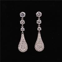 Brass Drop Earring, plated, micro pave cubic zirconia & for woman, more colors for choice, nickel, lead & cadmium free, 11x45mm, Sold By Pair