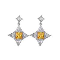 Brass Drop Earring with 925 Sterling Silver plated micro pave cubic zirconia & for woman nickel lead & cadmium free Sold By Pair
