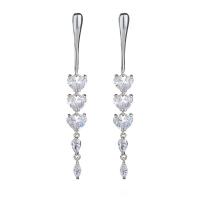 Brass Drop Earring, with 925 Sterling Silver, silver color plated, micro pave cubic zirconia & for woman, white, nickel, lead & cadmium free, 6.20x55mm, Sold By Pair