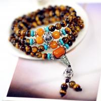 108 Mala Beads, Tiger Eye, portable & Unisex, multi-colored, 79cm, Sold By Strand