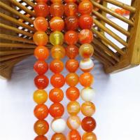Natürliche Streifen Achat Perlen, rund, poliert, DIY & verschiedene Größen vorhanden, rote Orange, verkauft per 38 cm Strang