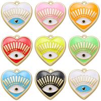 Brass Heart Pendants, with enamel, Evil Eye, gold color plated, DIY, nickel, lead & cadmium free, 15.5x16mm, 10PCs/Lot, Sold By Lot