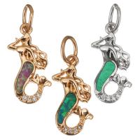 Cubic Zirconia Micro Pave Brass Pendant, with Opal, Mermaid, plated, micro pave cubic zirconia, more colors for choice, 8x17.50x2.50mm, Hole:Approx 4.5mm, 20PCs/Lot, Sold By Lot