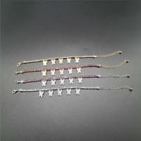 Bracelet de cheville en alliage de zinc, avec strass, papillon, Placage, pavé de micro strass & pour femme, plus de couleurs à choisir, 200+80mm, Vendu par brin