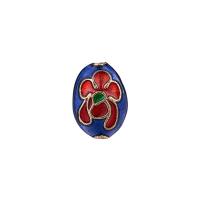 Imitation Cloisonne Tibetan Style Beads, Oval, gold color plated, enamel, blue, nickel, lead & cadmium free, 10x14mm, Hole:Approx 1.5mm, 10PCs/Bag, Sold By Bag