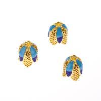 Tibetan Style Bead Cap, Lock, gold color plated, enamel & hollow, blue, nickel, lead & cadmium free, 13x14.50mm, Hole:Approx 2mm, 10PCs/Bag, Sold By Bag