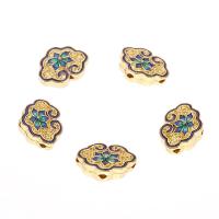 Imitation Cloisonne Tibetan Style Beads, gold color plated, enamel, nickel, lead & cadmium free, 19x14mm, Hole:Approx 2mm, 10PCs/Bag, Sold By Bag
