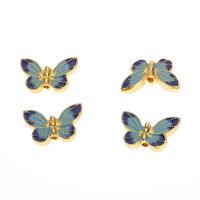 Imitation Cloisonne Tibetan Style Beads, Butterfly, gold color plated, enamel, nickel, lead & cadmium free, 20.50x14mm, Hole:Approx 1.8mm, 10PCs/Bag, Sold By Bag