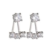 Brass Stud Earring with 925 Sterling Silver silver color plated micro pave cubic zirconia & for woman white nickel lead & cadmium free Sold By Pair
