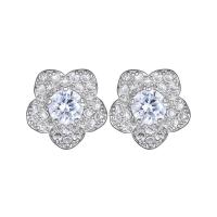 Cubic Zircon (CZ) Stud Earring Copper Alloy plated micro pave cubic zirconia & for woman nickel lead & cadmium free Sold By Pair