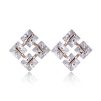 Brass Stud Earring, plated, micro pave cubic zirconia & for woman, more colors for choice, nickel, lead & cadmium free, 14x14mm, Sold By Pair