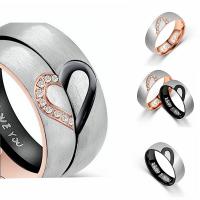 Пара кольца перста, нержавеющая сталь, Другое покрытие, инкрустированное микро стразы, Много цветов для выбора, 6*2mm, продается PC
