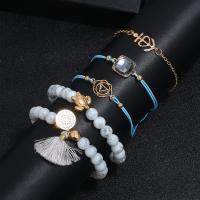 Tibetan Style Bracelet, with Cotton Thread & Glass Beads, gold color plated, 5 pieces & for woman & with rhinestone, nickel, lead & cadmium free, 2Sets/Bag, Sold By Bag