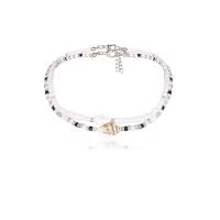 Seed verre collier de perles, Seedbead, avec coquille de trompette, avec 3.9 inch chaînes de rallonge, 2 pièces & pour femme, blanc, 30cm,29.5cm, Vendu par fixé