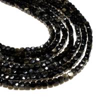 Perles bijoux en pierres gemmes, Black-Spinel (En), cube, naturel, DIY & facettes, noire, 4mm, 95PC/brin, Vendu par brin