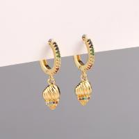Huggie Hoop Drop Earring Brass Conch gold color plated micro pave cubic zirconia & for woman golden nickel lead & cadmium free Sold By Pair