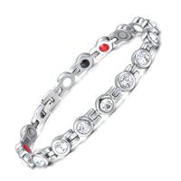 Titanium Steel Bracelet & Bangle with Germanium & Magnet & Crystal plated with magnetic & for woman 8mm Sold Per Approx 8.85 Inch Strand