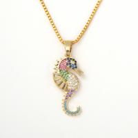 Cubic Zircon Micro Pave Brass Necklace, with stainless steel chain, Seahorse, plated, Unisex & micro pave cubic zirconia, more colors for choice, 15x35mm, Sold Per Approx 21.65 Inch Strand