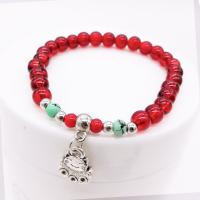 Glass Beads Bracelet Fortune Cat folk style & for woman red 6*190-200mm Sold By Strand