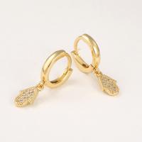 Huggie Hoop Drop Earring, Brass, Hand, gold color plated, micro pave cubic zirconia & for woman, 7x26mm, Sold By Pair