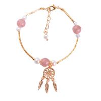 Natural Quartz Bracelets with Metal Dream Catcher Charms plated & for woman 150+50mm Sold By Strand