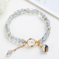 Quartz Bracelets, Crackle Quartz, with Porcelain & Tibetan Style, Fortune Cat, plated, different color and pattern for choice & for woman, more colors for choice, 6mm, Sold By Strand
