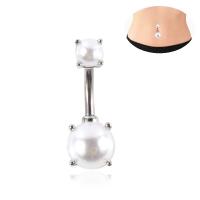 Stainless Steel Belly Ring, with Plastic Pearl, fashion jewelry & for woman, silver color, Sold By PC