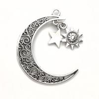 Tibetan Style Moon Pendants, Moon and Star, antique silver color plated, DIY, 30x40mm, 200PCs/Lot, Sold By Lot