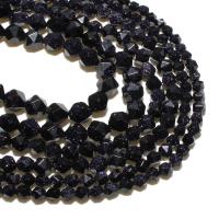 Blaue Goldstein Perlen, blauer Goldsand, Rhombus, natürlich, DIY & facettierte, schwarz, 10mm, verkauft von Strang