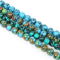 Türkis Perlen, rund, poliert, verschiedene Größen vorhanden, keine, Länge:ca. 15 ZollInch, 5SträngeStrang/Menge, verkauft von Menge