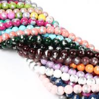 Jade Perlen, rund, silberfarben plattiert, poliert & verschiedene Größen vorhanden, keine, Länge:ca. 15 ZollInch, 5SträngeStrang/Menge, verkauft von Menge
