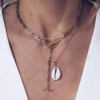 Multi слой ожерелье, цинковый сплав, с Ракушка, Портативный & многослойный, Золотой, продается Strand