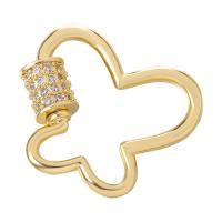 Brass Carabiner Key Ring Butterfly gold color plated micro pave cubic zirconia Sold By PC
