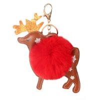 Zinc Alloy Key Clasp with PU Leather Christmas Reindeer plated fashion jewelry & for woman nickel lead & cadmium free Sold By PC